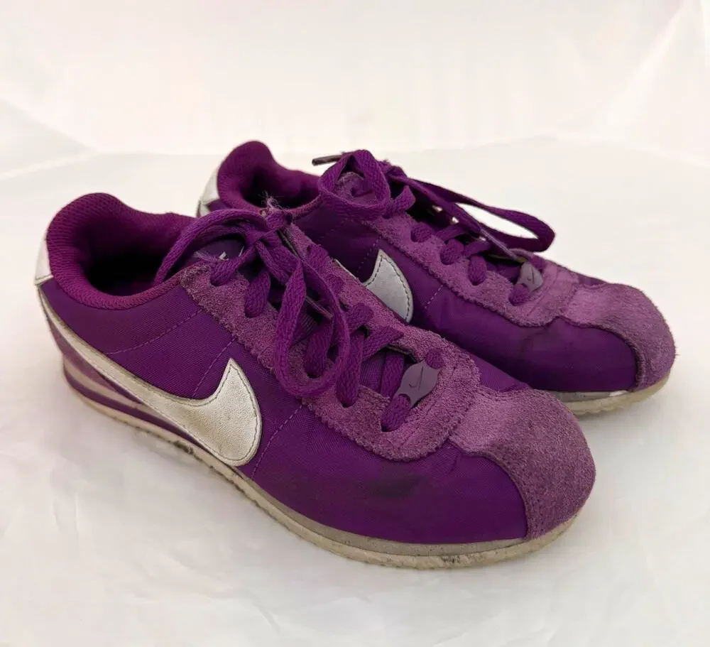 Nike Cortez Leather Low Top Sneakers Purple/Silver Kids US 2 IF1615-500